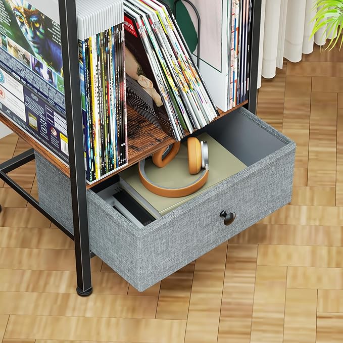 Record Player Stand with Vinyl Storage, 2-Tier Record Shelf Table with Fabric - Image 4