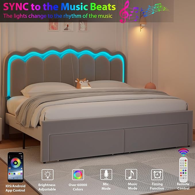King Upholstered LED Bed Frame - Image 5