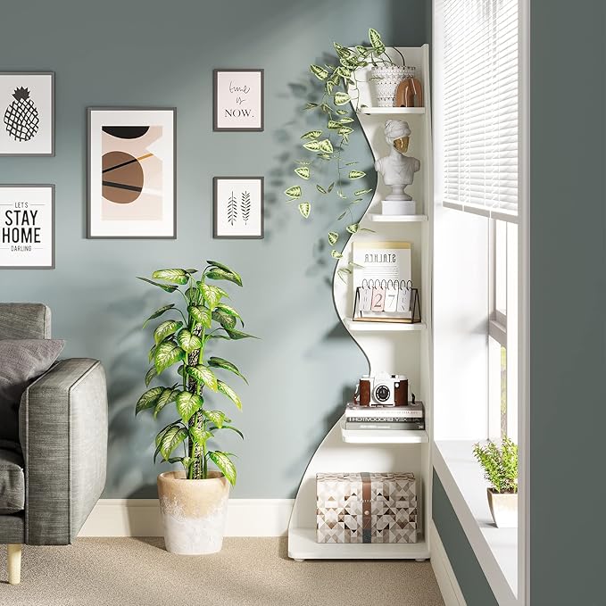 Tribesigns Corner Shelf, Modern 5-Tier Wall Corner Bookshelf, Stylish Corner - Image 5