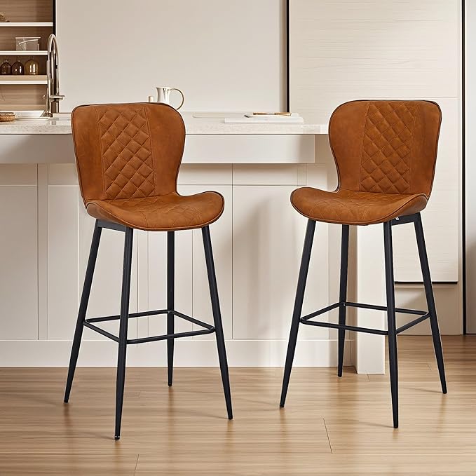 VECELO Quilted Bar Stools Set of 2, Bar Height Bar Stools by VECELO