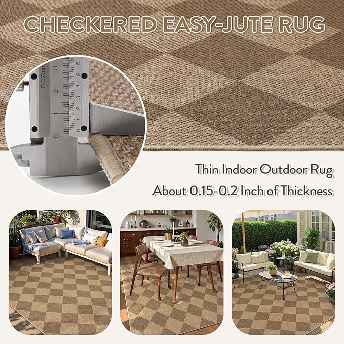 Lahome Checkered Easy Jute 6x9 Rug, Large Rugs - Image 4