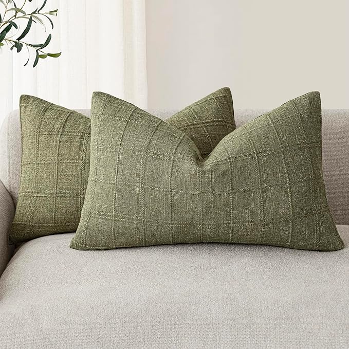 Foindtower Set of 2 Decorative Linen Check Throw Pillow Covers Neutral by Foindtower