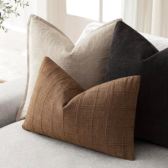 Foindtower Set of 2 Decorative Linen Check Throw Pillow Covers Neutral - Image 5