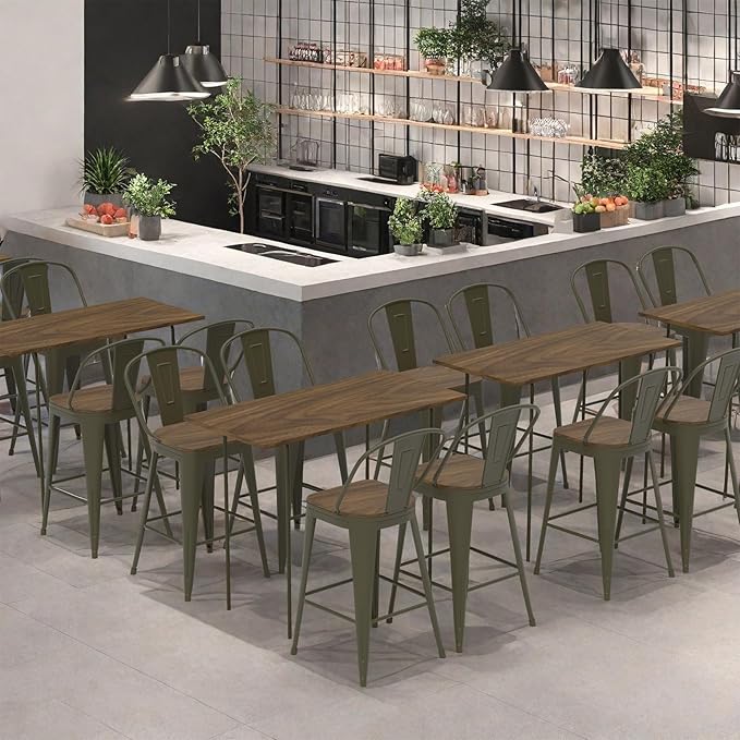 26” Swivel Bar Stools Set of 4, Counter Height Bar Stools Wooden Seat, Metal - Image 9