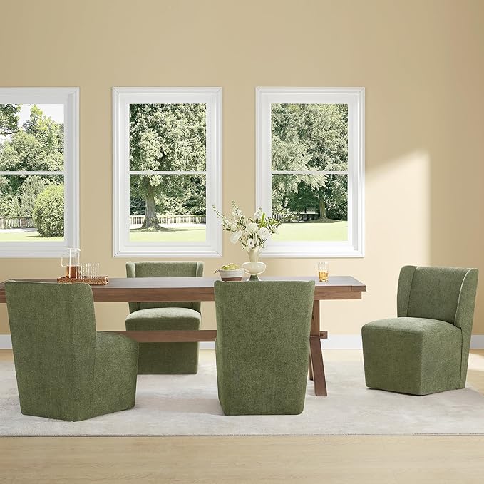 Upholstered Dining Chair with Casters Wingback Modern Side Armless Deskchair - Image 5