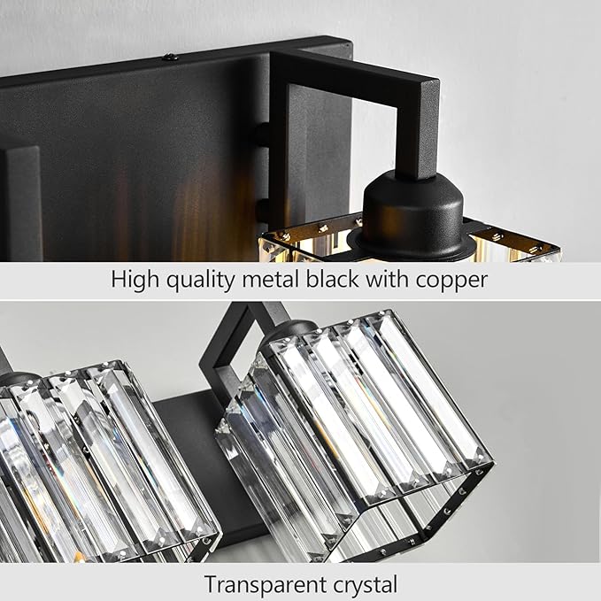 Modern Crystal Bathroom Vanity Light 4-Lights Black Modern Crystal Wall Lamp - Image 5