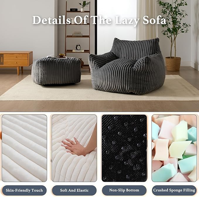 Oversized Bean Bag Chaise Lounge Chair Indoor - Image 3