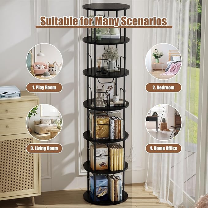 6 Tier Rotating Bookshelf, 360 ° Display Stackable Spinning Bookshelf Tower - Image 7