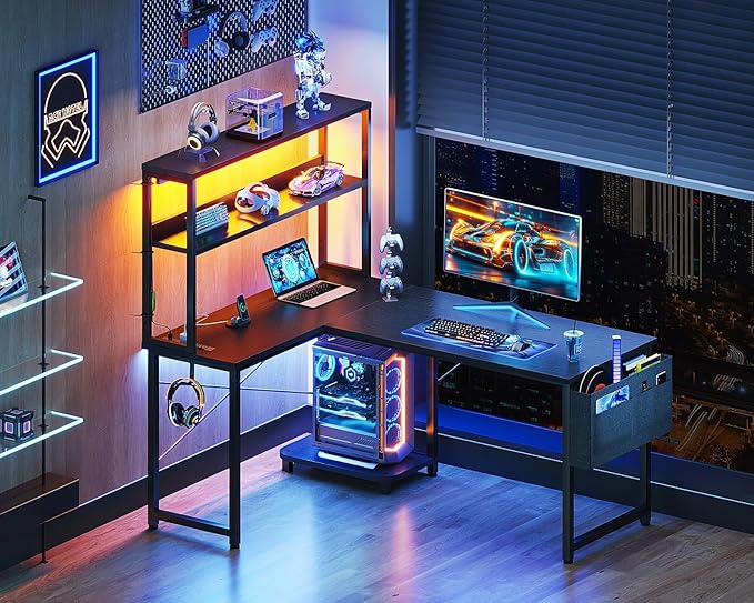 Casaottima Gaming Desk with Power Outlets & LED Lights, 43 Inch Reversible L - Image 2