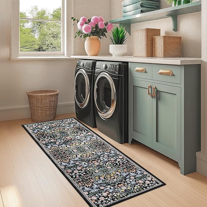 Runner Rug for Entryway: 2x10 Kitchen Rugs Non Slip Washable Ultra Soft Floral - Image 4