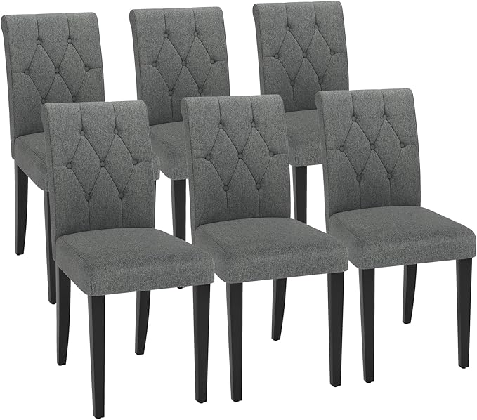 Upholstered Dining Chairs Set of 6, Button Tufted Parsons Dining Chair by WelzonaDirect
