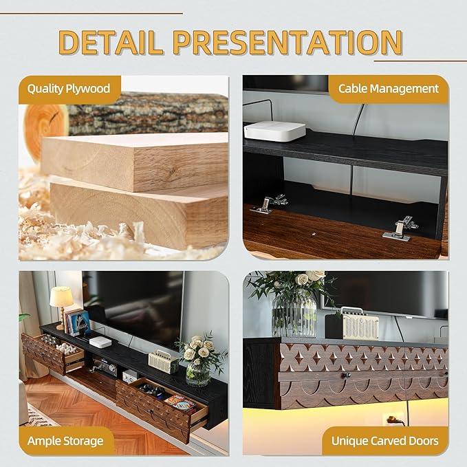 Fully-Assembled Floating TV Stand, Vintage Carved Floating Entertainment Center - Image 4