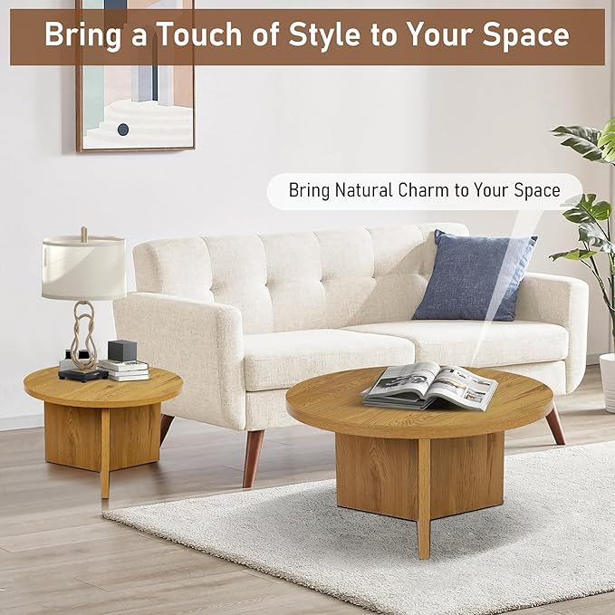 Round Nesting Coffee Tables Set of 2, Modern Stacking Table - Image 6