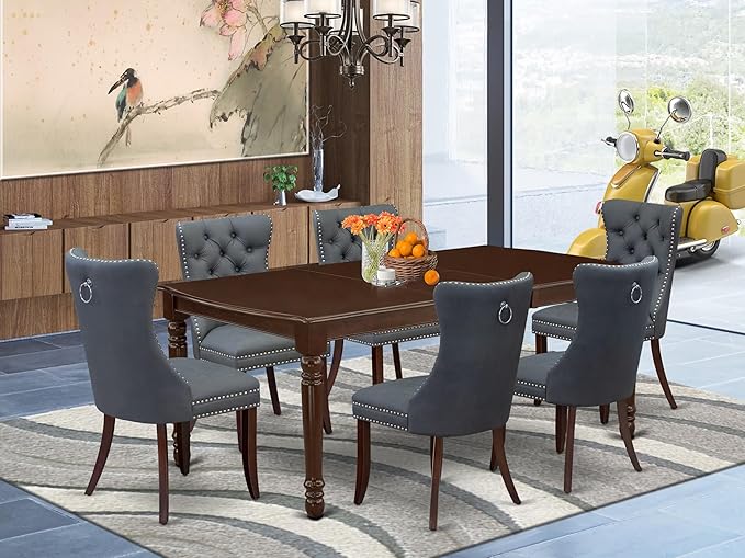 East West Furniture DODA7-MAH-13 7 Piece Kitchen Table Set Includes a Rectangle - Image 2
