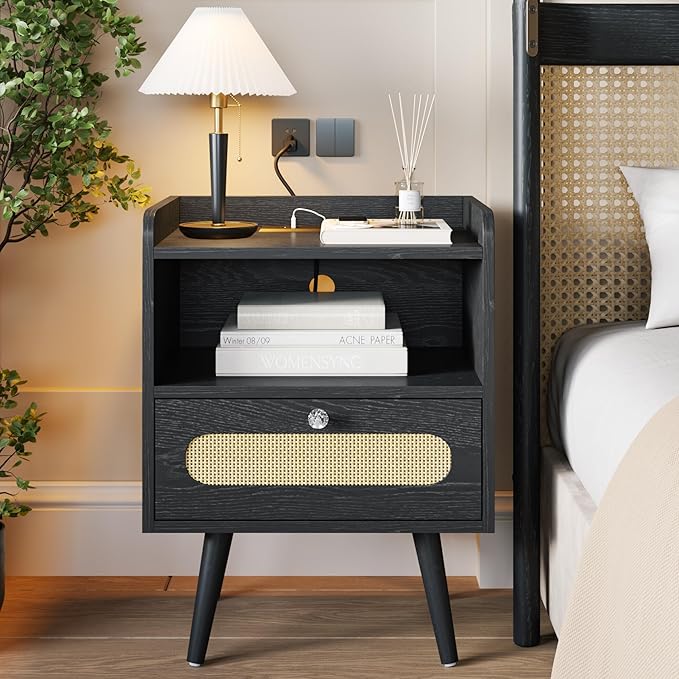 End Table Set of 2 with Charging Station, Diamond Décor Nightstands Set of 2 - Image 2