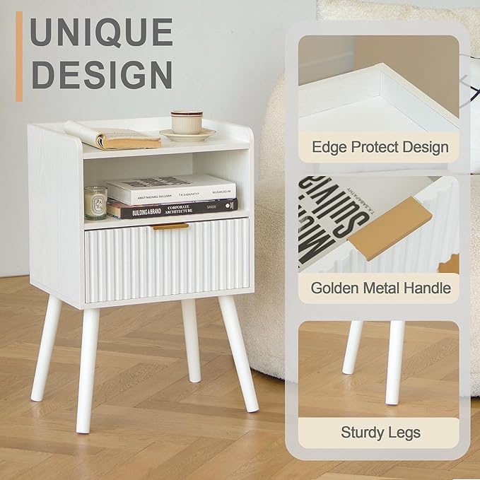 AWASEN White Nightstand, Modern Bedside Table - Image 3