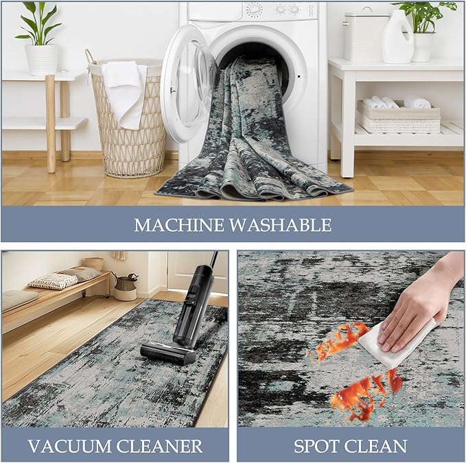 Washable Area Rugs 2'x6' Non-Slip Modern Abstract Soft - Image 4