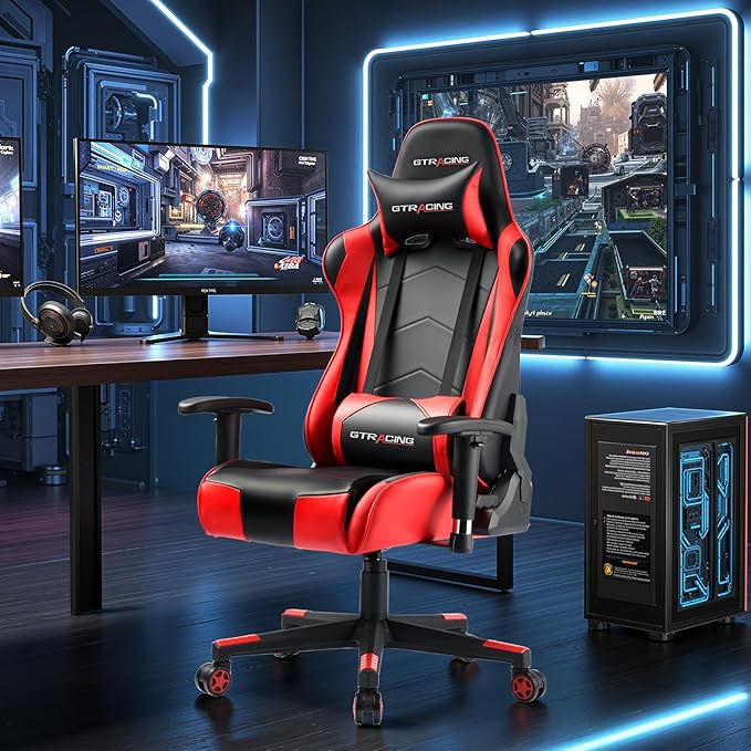 GTRACING Gaming Chair with Reclining Backrest, Adjustable Height and Swivel Base - Image 2