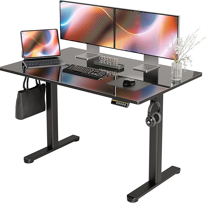 Claiks Glass Standing Desk, 48x24 Inch Electric Standing Desk Adjustable Height by CLAIKS
