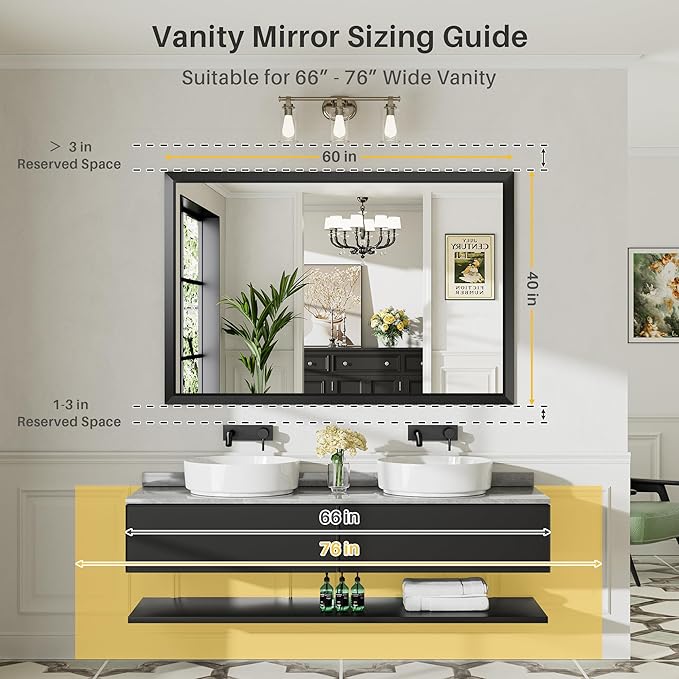 60x40 Inch Black Bathroom Mirror - Image 2