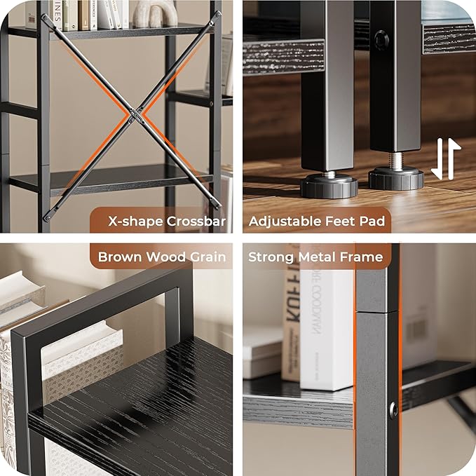 SUPERJARE Triple 5 Tier Bookshelf, Bookcase - Image 6