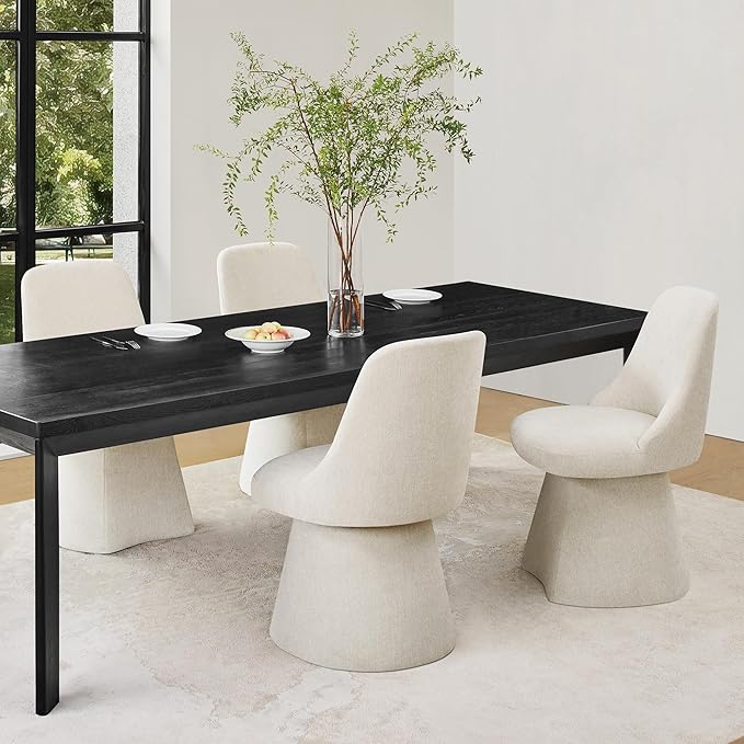 Swivel Dining Chair Mid Century Modern DeskChair High Back Upholstered Linen - Image 9
