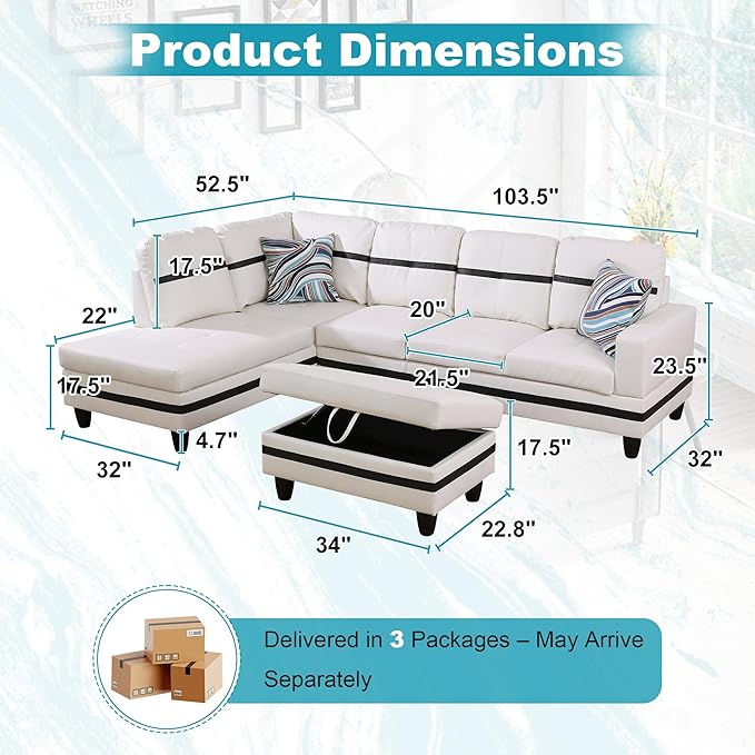 103.5" Oversized Sectional Couch, L Shaped Couch - Image 2