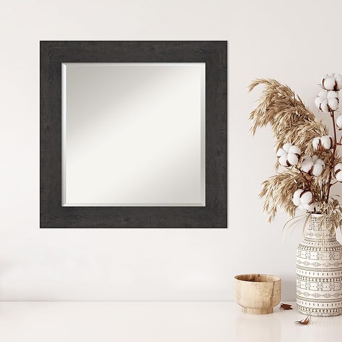 Amanti Art Brown Wall Mirror 26x26 Rustic Plank Espresso Square Bathroom Mirror - Image 5