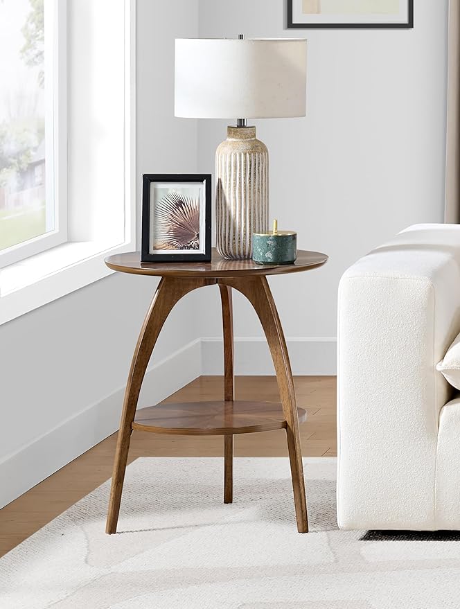 Martin Svensson Home Round Wood Walnut Brown 20" Living Room End Side Accent by MartinSvenssonHome