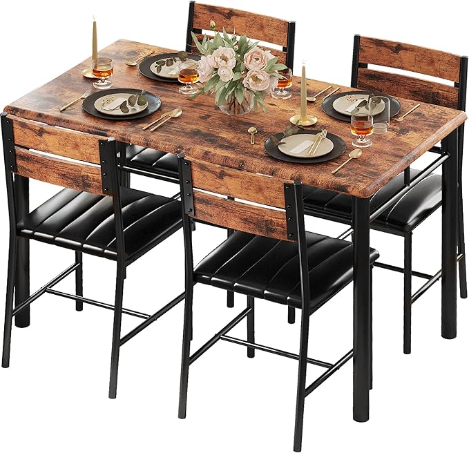 IRONCK Dining Table Set for 4, Wood Kitchen Table by IRONCK