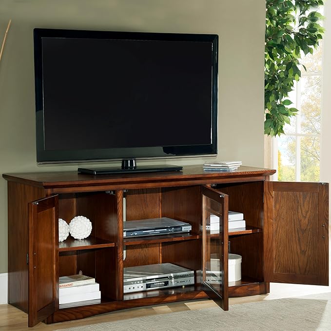 Leick Home 82350 Solid Wood Mission Oak Three Door TV Stand - Image 9