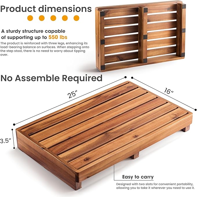 TINAMO 3.5" One Step Stool for Elderly, Acacia Wood High Riser Step Stool for - Image 2