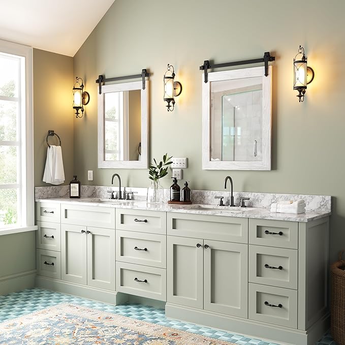 Farmhouse Bathroom Mirrors for Over Sink 26”x40” White Rustic Wall Decor Mirror - Image 3