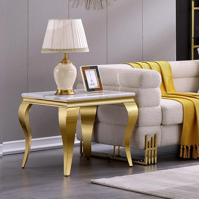 Gold End Table, Modern Square Living Room End Table by AnewsunFurniture