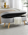 Oval Storage Bench 43.5" Linen Fabric Upholstered Entryway Bench by ECLYLFurniture