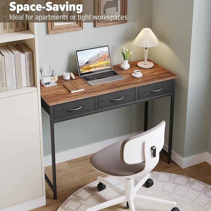 WOHOMO Computer Desk with Drawers, 39.3 Inch Bedroom Desk with Storage - Image 7
