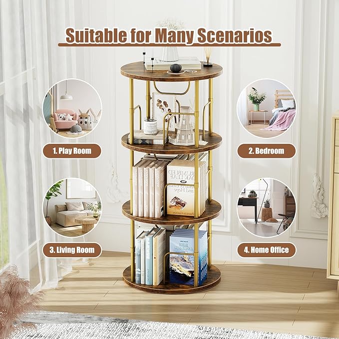 Rotating Bookshelf, 3 Tier Round Revolving Bookcase - Image 7