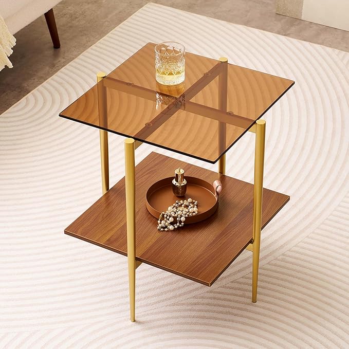 Glass End Table, Mid-Century Modern Design Sofa Table, L41 x W21 x H17 by LumFurn