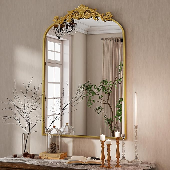 Vintage Arched Bathroom Mirror, 24x36 Inch Retro Wall Mounted Vanity Mirror by VooBang