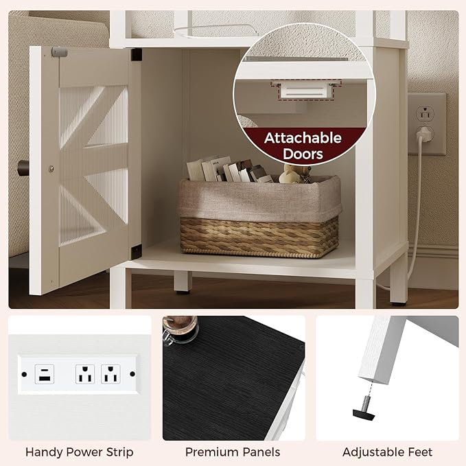 Farmhouse Nightstand with Charging Station, End Table with Storage, Side Table - Image 7