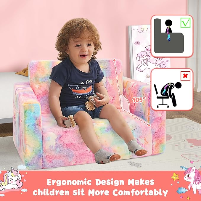 Toddler Chair Comfy, 2-in-1 Soft Toddler Couch Fold Out - Image 7