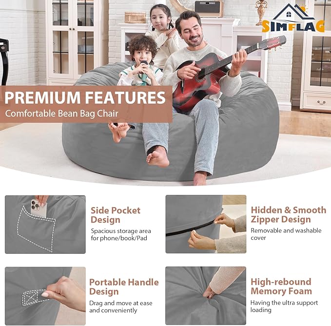 4FT Bean Bag Chair, Large Bean Bag Chairs - Image 4