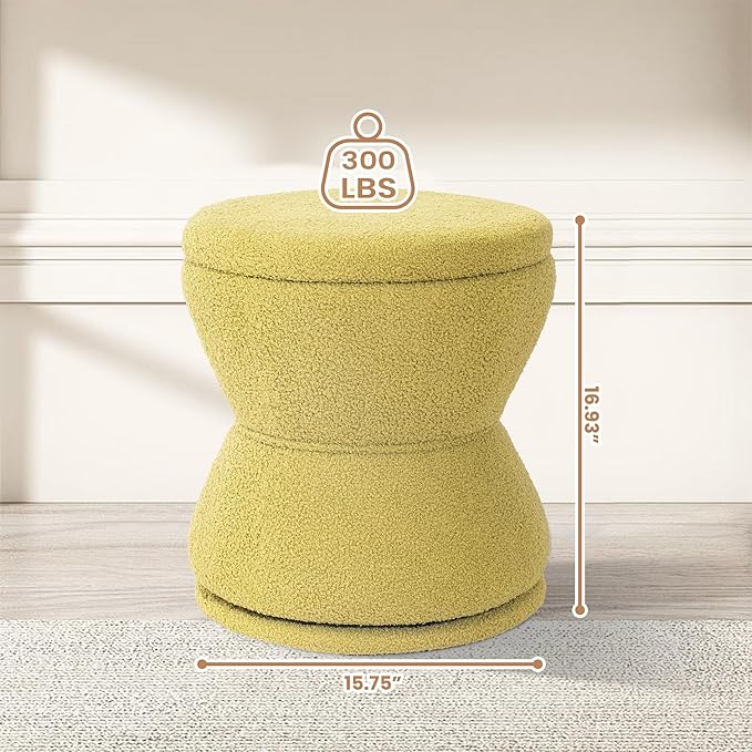 Ottoman with Storage, 360° Swivel Boucle Ottoman Vanity Stool, Upholstered - Image 2