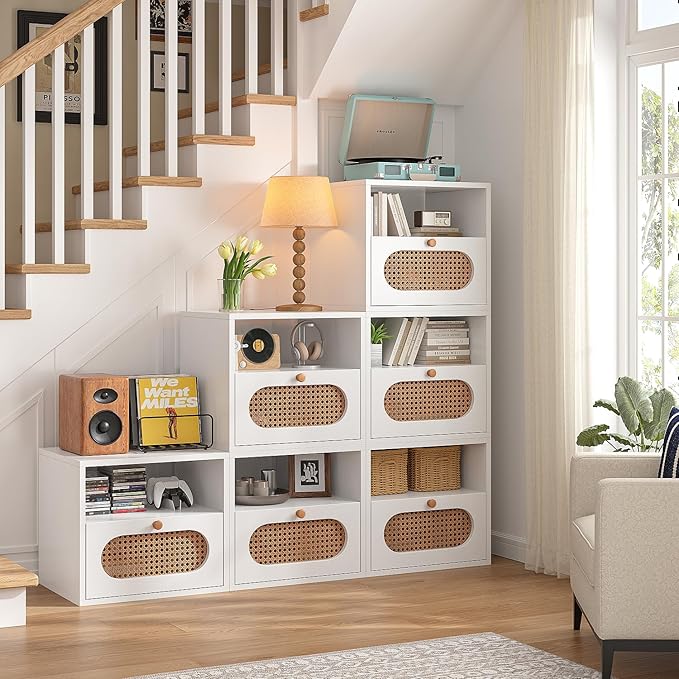 3-in-1 Modular TV Stand with Rattan Doors, DIY Media Console Boho Entertainment - Image 7