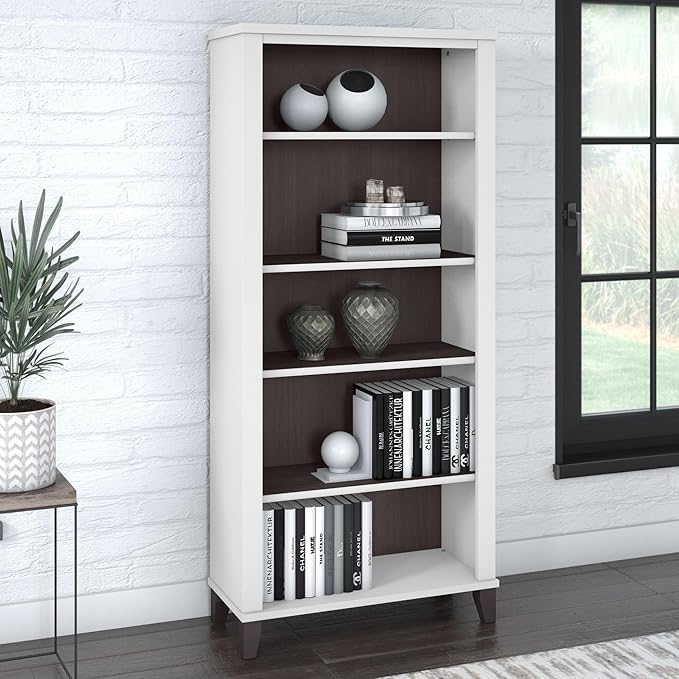 Bush Furniture Somerset 5 Shelf Bookcase in Storm Gray, Tall Bookshelf - Image 2