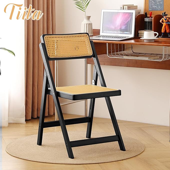 Tiita Rattan Dining Chairs Set of 2, Mid Century Modern Folding Chair, Bamboo - Image 7