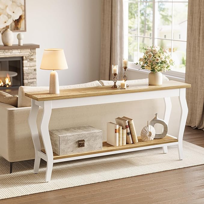 LITTLE TREE 70.9 Inches Long Console Table, 2-Tier Vintage Wooden Sofa Table - Image 5