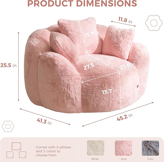 MAXYOYO Bean Bag Chair with 3 Pillows, Oversized Floral Shaped Bean Bag Sofa - Image 2