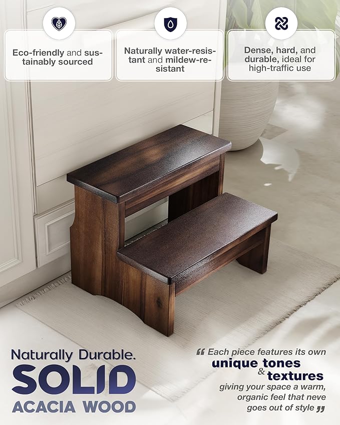 Wooden Two Step Stool, Heavy Duty 2-Step Ladder - Image 2