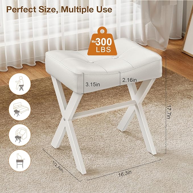 18-Inch Leather Vanity Stool Chair, Vanity Bench - Image 3